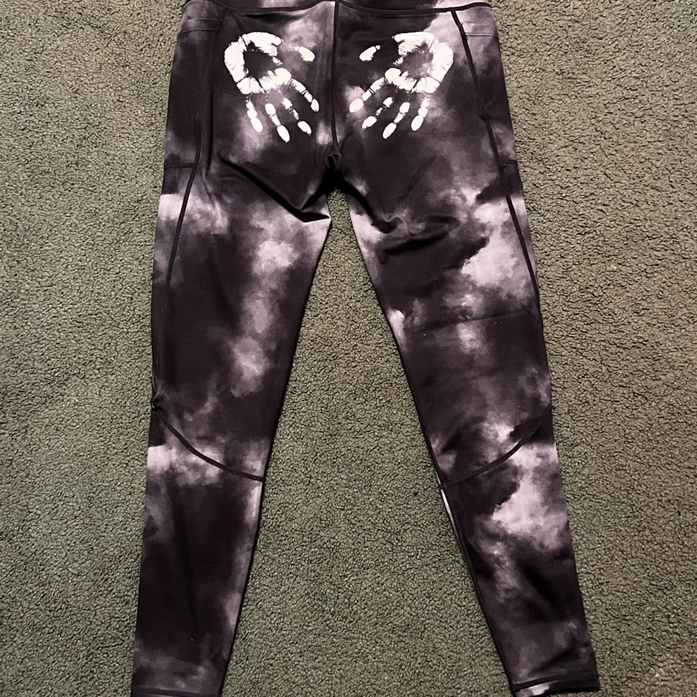 Feed Me Fight Me Black Chalk hand print Tie-Dye Leggings